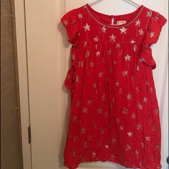 Cat & Jack Large 10/12 Red Dress Silver Summer - Picture 2 of 9